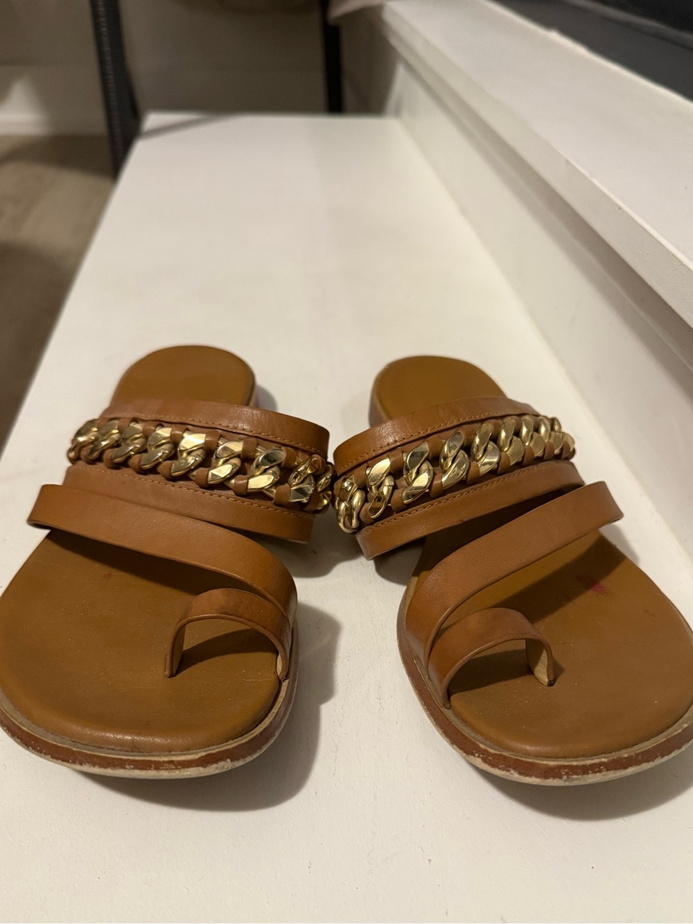 Michael Kors Brown Slide Sandals with Gold Chain
